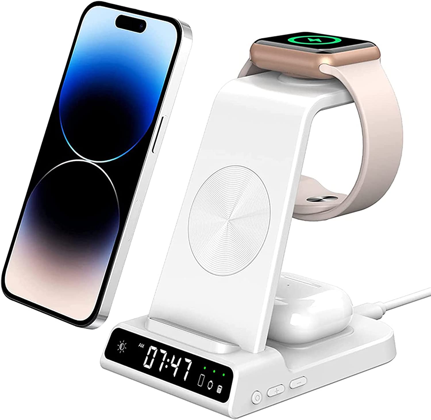 شارژر بی سیم آیفون با ساعت دیجیتال سازگار با اپل واچ leChivée Wireless Charger iPhone, 3 in 1 Wireless Charging