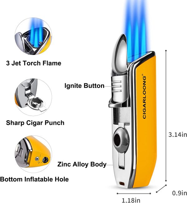 فندک سیگار قابل شارژ ضد باد CIGARLOONG Cigar Lighter Alloy 3 Torch Flame