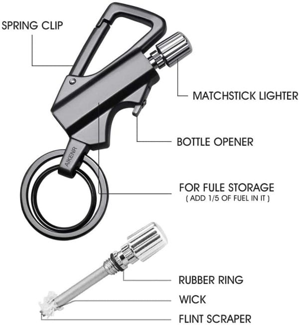 فندک کبریتی دائمی جاکلیدی با قابلیت بازکردن درب بطری AIKENR Matchstick Fire Starter Keychain Bottle Opener