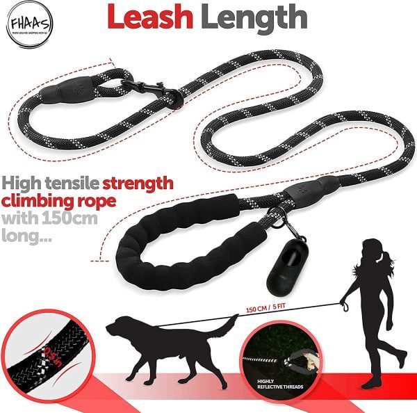 بند نگهدارنده همراه با جمع کننده مدفوع سگ FHAAS Strong Dog Leash Rope 5ft with Comfort Padded