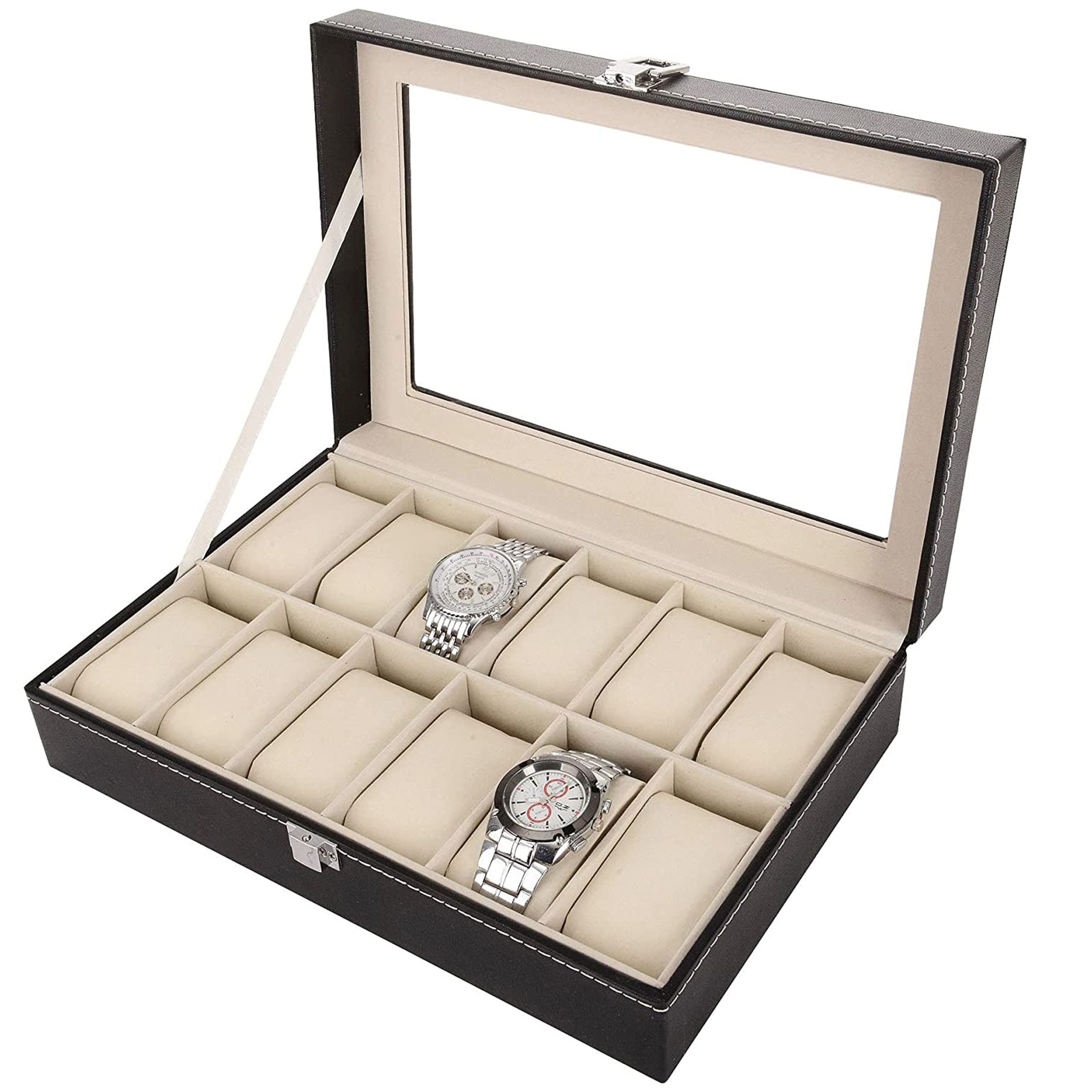 جعبه نگهدارنده و نمایشگر چرمی مشبک جواهرات و ساعت Other 12 Grid Leather Watch Display Case Jewelry Collection