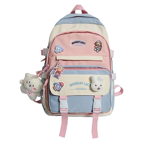 کوله پشتی ژاپنی با سنجاق خرس آویز Kawaii Backpack Cute Aesthetic Anime with Bunny Pins Bear
