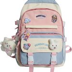 کوله پشتی ژاپنی با سنجاق خرس آویز Kawaii Backpack Cute Aesthetic Anime with Bunny Pins Bear