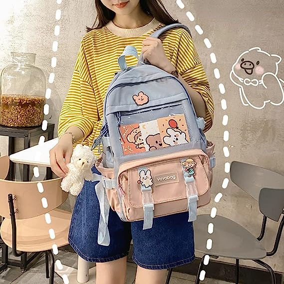 کوله پشتی ژاپنی با سنجاق خرس آویز Kawaii Backpack Cute Aesthetic Anime with Pins Bear