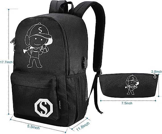 کوله پشتی با طرح نورانی با قفل پورت شارژ یو اس بی Pawsky School Backpack, Anime Luminous Backpack