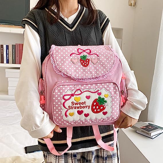 کوله پشتی طرح توت فرنگی Aobiono Kawaii Strawberry Backpack Mini Cute Anime Aesthetic