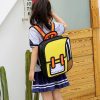 کوله پشتی کارتونی مدرسه دوبعدی رنگ زرد Kawaii School Backpack Cute 3D Cartoon Bookbag
