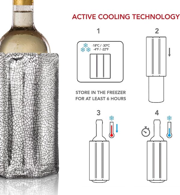 خنک کننده بطری نوشیدنی Vacu Vin 38803606 Rapid Ice Active Cooler Wine Bottle Chilling Sleeve