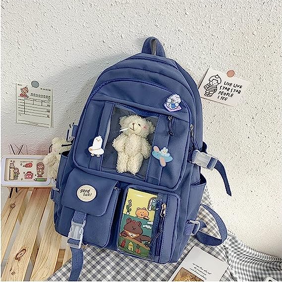 کوله پشتی با سنجاق آویز خرس Kawaii Backpack Cute Aesthetic Anime with Pins Bear