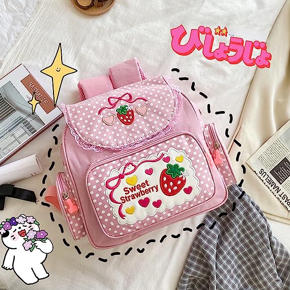 کوله پشتی طرح توت فرنگی Aobiono Kawaii Strawberry Backpack Mini Cute Anime Aesthetic