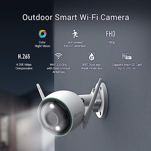 دوربین امنیتی هوشمند EZVIZ Smart Security Camera Outdoor 1080P AI-Powered Person Detection Colour Night Vision H.265