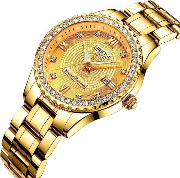 ساعت مچی زنانه NIBOSI Women's Watches Analog Diamond Rose Gold Dial Watches for Women