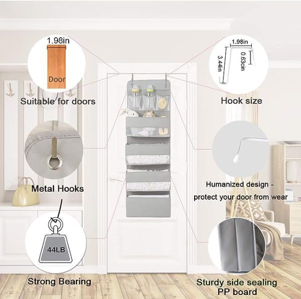 نظم دهنده کمد لباس و حمام Over Door Hanging Organiser Storage - 7 Large Pockets Closet Bathroom