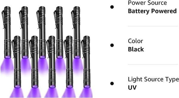 10 عدد چراغ قوه یو وی UV Black Light Flashlight Small Blacklight Flashlights uv